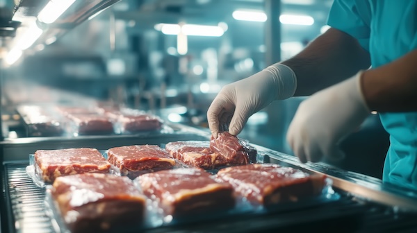 worker in meat processing facility